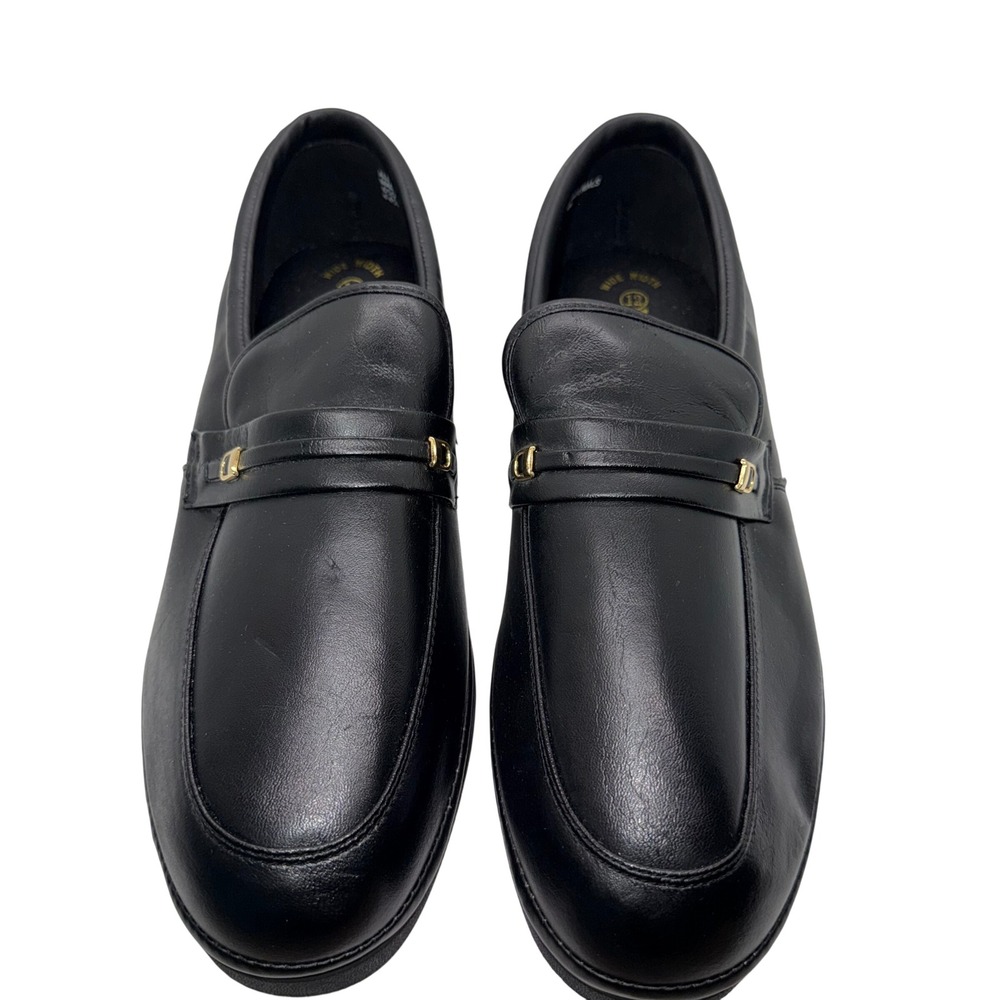 EZ Strider Mens Black Slip On Loafers Gold Hardware Wide Width 12